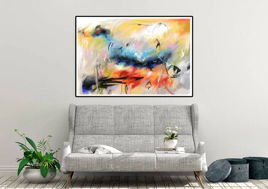 Office Handmade Original Painting Contemporary Yellow Abstract 7U7EL